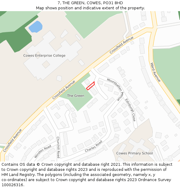 7, THE GREEN, COWES, PO31 8HD: Location map and indicative extent of plot