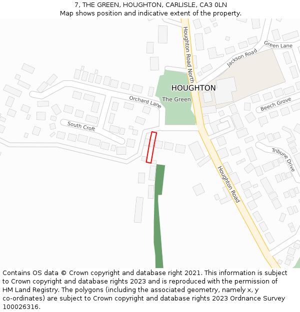 7, THE GREEN, HOUGHTON, CARLISLE, CA3 0LN: Location map and indicative extent of plot