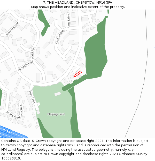 7, THE HEADLAND, CHEPSTOW, NP16 5FA: Location map and indicative extent of plot