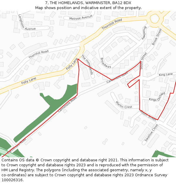 7, THE HOMELANDS, WARMINSTER, BA12 8DX: Location map and indicative extent of plot