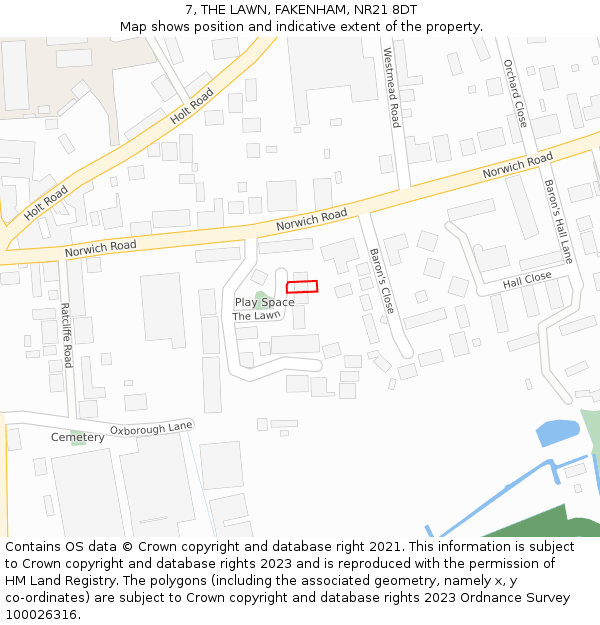 7, THE LAWN, FAKENHAM, NR21 8DT: Location map and indicative extent of plot