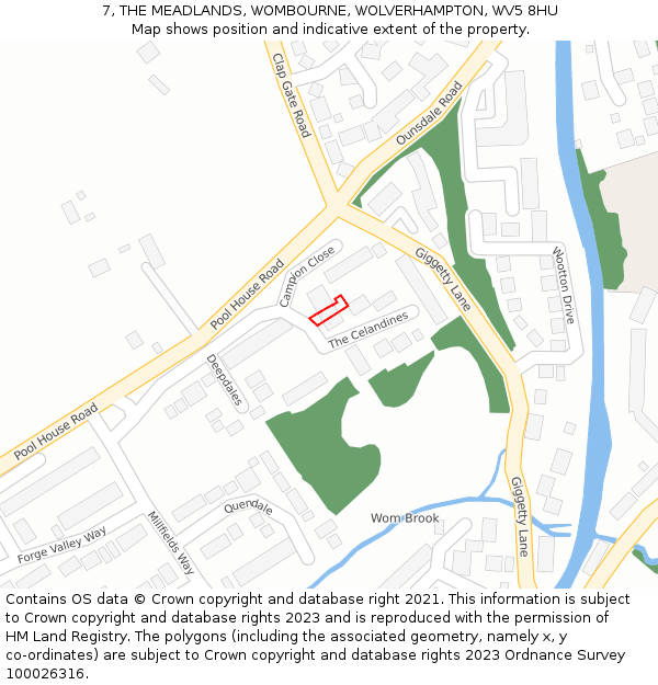 7, THE MEADLANDS, WOMBOURNE, WOLVERHAMPTON, WV5 8HU: Location map and indicative extent of plot