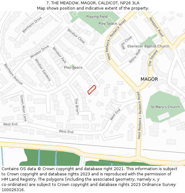 7, THE MEADOW, MAGOR, CALDICOT, NP26 3LA: Location map and indicative extent of plot