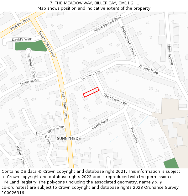 7, THE MEADOW WAY, BILLERICAY, CM11 2HL: Location map and indicative extent of plot