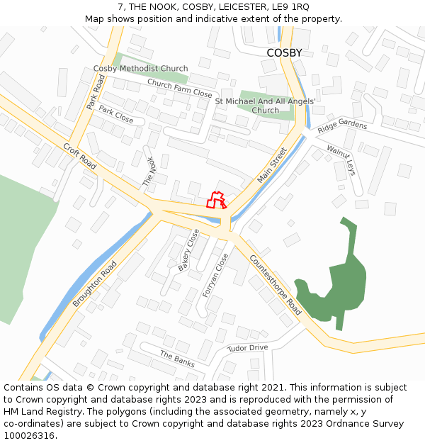 7, THE NOOK, COSBY, LEICESTER, LE9 1RQ: Location map and indicative extent of plot