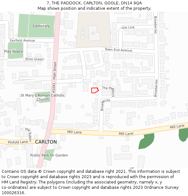 7, THE PADDOCK, CARLTON, GOOLE, DN14 9QA: Location map and indicative extent of plot
