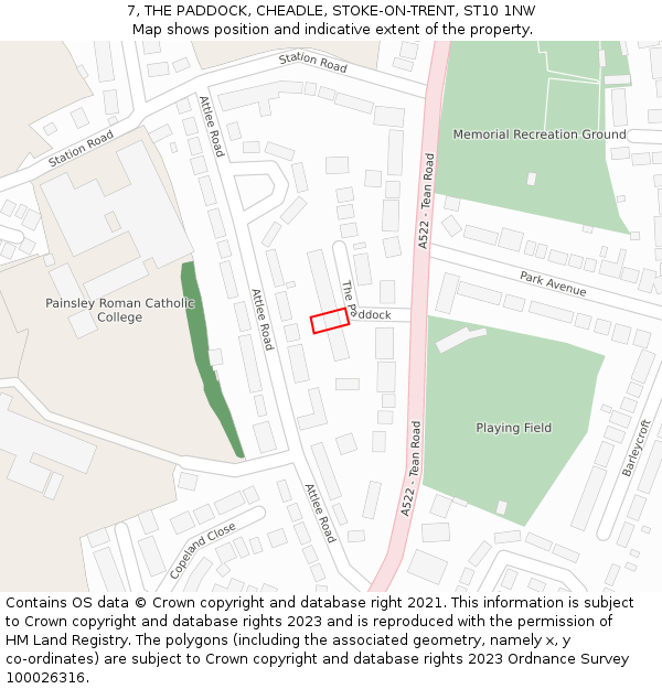 7, THE PADDOCK, CHEADLE, STOKE-ON-TRENT, ST10 1NW: Location map and indicative extent of plot