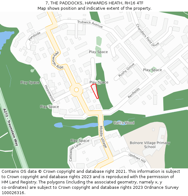 7, THE PADDOCKS, HAYWARDS HEATH, RH16 4TF: Location map and indicative extent of plot