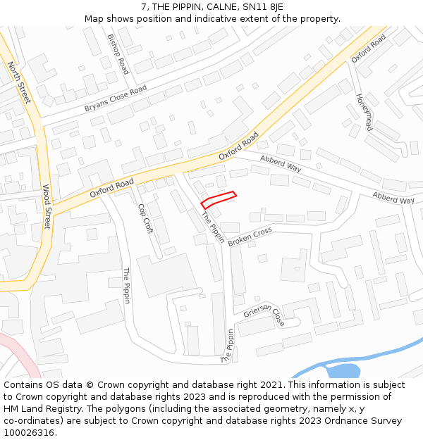 7, THE PIPPIN, CALNE, SN11 8JE: Location map and indicative extent of plot