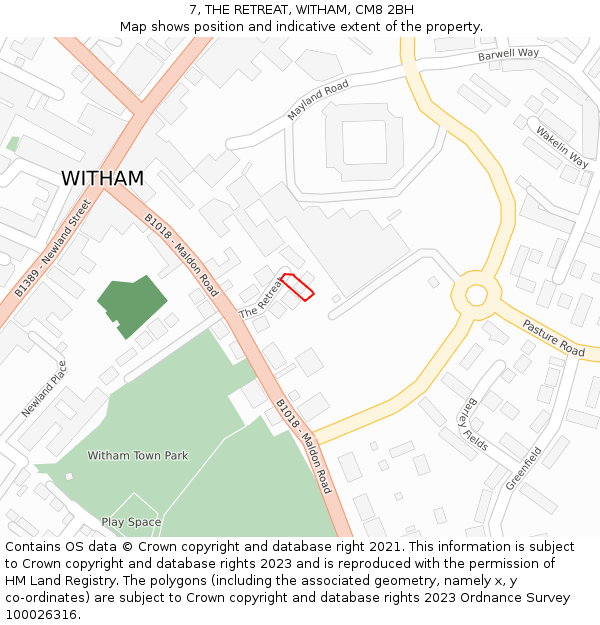 7, THE RETREAT, WITHAM, CM8 2BH: Location map and indicative extent of plot