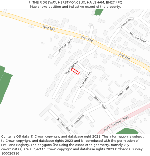 7, THE RIDGEWAY, HERSTMONCEUX, HAILSHAM, BN27 4PQ: Location map and indicative extent of plot