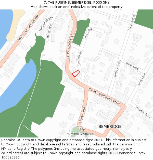 7, THE RUSKINS, BEMBRIDGE, PO35 5NY: Location map and indicative extent of plot