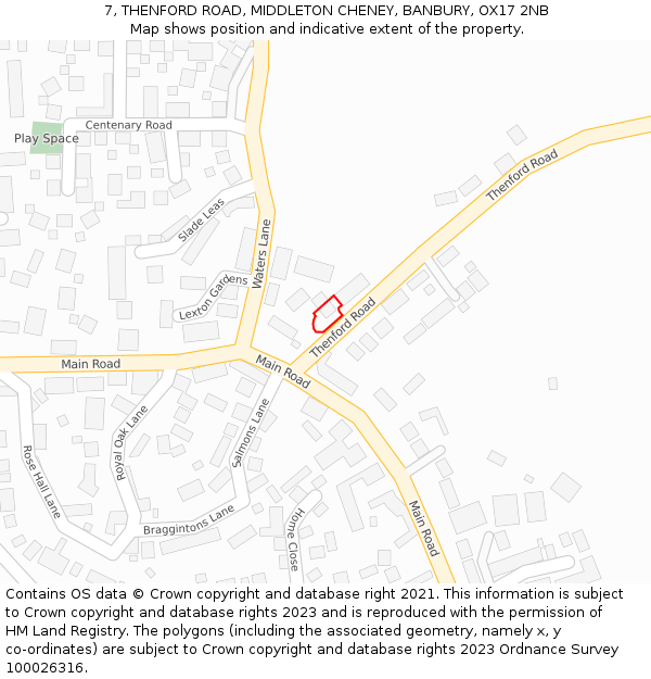 7, THENFORD ROAD, MIDDLETON CHENEY, BANBURY, OX17 2NB: Location map and indicative extent of plot