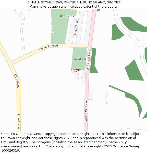 7, THILL STONE MEWS, WHITBURN, SUNDERLAND, SR6 7BF: Location map and indicative extent of plot