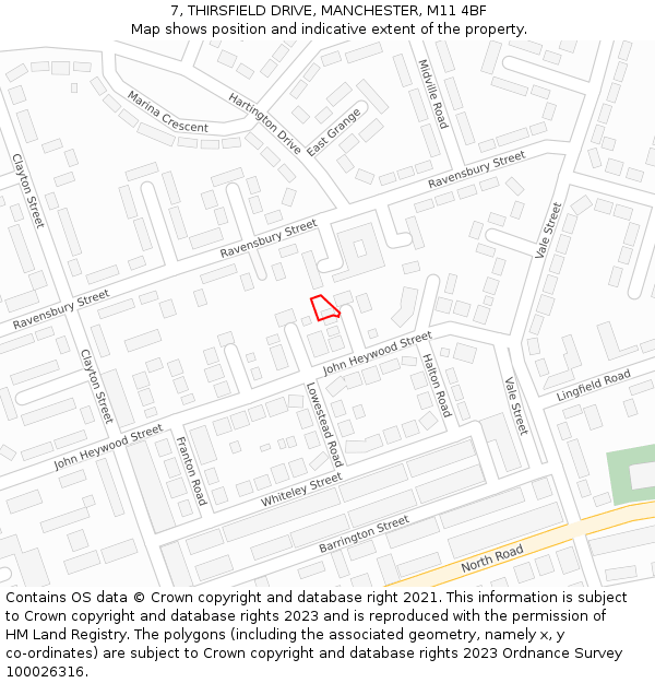 7, THIRSFIELD DRIVE, MANCHESTER, M11 4BF: Location map and indicative extent of plot