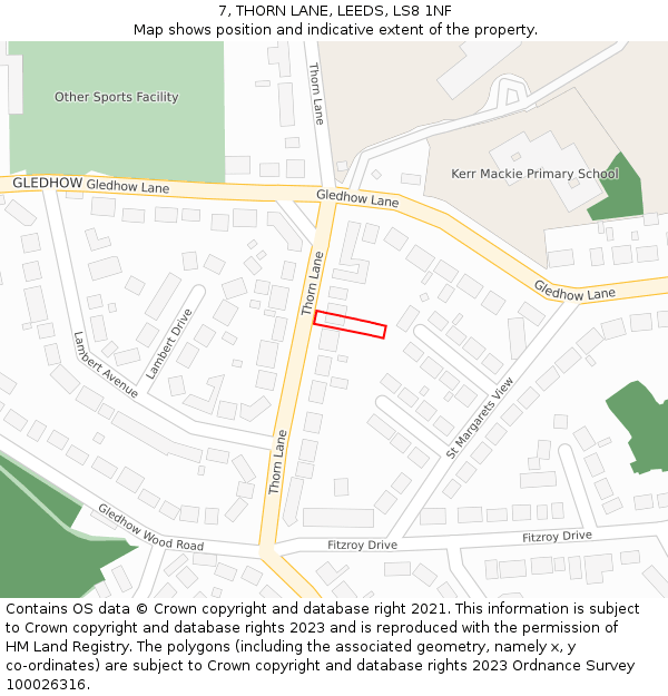 7, THORN LANE, LEEDS, LS8 1NF: Location map and indicative extent of plot