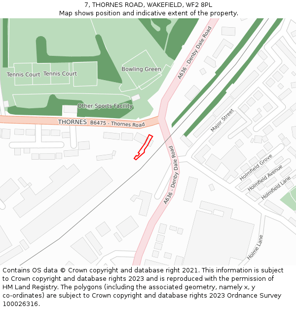 7, THORNES ROAD, WAKEFIELD, WF2 8PL: Location map and indicative extent of plot