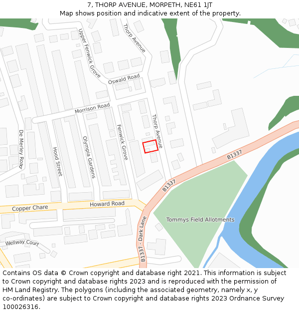 7, THORP AVENUE, MORPETH, NE61 1JT: Location map and indicative extent of plot