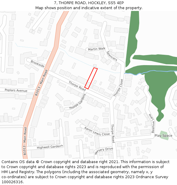 7, THORPE ROAD, HOCKLEY, SS5 4EP: Location map and indicative extent of plot