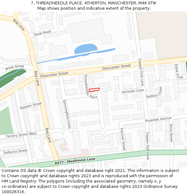 7, THREADNEEDLE PLACE, ATHERTON, MANCHESTER, M46 0TW: Location map and indicative extent of plot