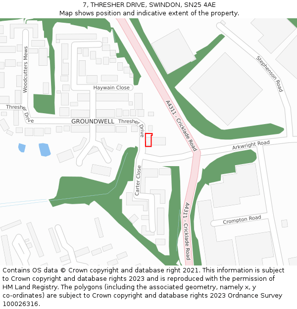 7, THRESHER DRIVE, SWINDON, SN25 4AE: Location map and indicative extent of plot
