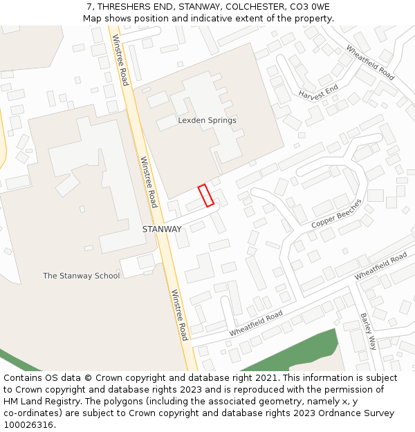 7, THRESHERS END, STANWAY, COLCHESTER, CO3 0WE: Location map and indicative extent of plot