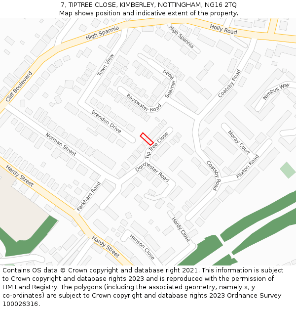 7, TIPTREE CLOSE, KIMBERLEY, NOTTINGHAM, NG16 2TQ: Location map and indicative extent of plot