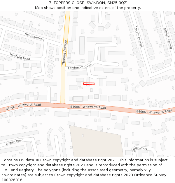 7, TOPPERS CLOSE, SWINDON, SN25 3QZ: Location map and indicative extent of plot