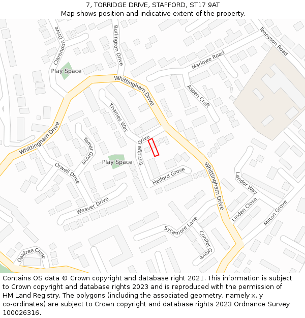 7, TORRIDGE DRIVE, STAFFORD, ST17 9AT: Location map and indicative extent of plot
