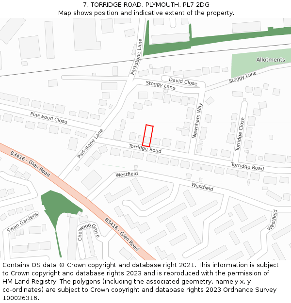 7, TORRIDGE ROAD, PLYMOUTH, PL7 2DG: Location map and indicative extent of plot