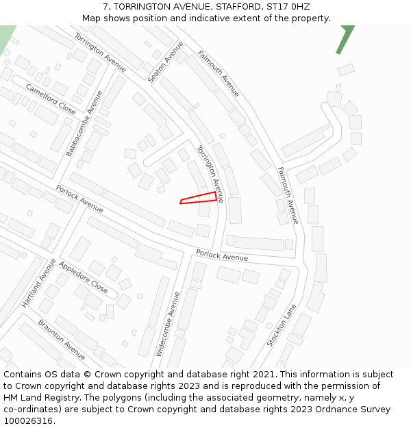 7, TORRINGTON AVENUE, STAFFORD, ST17 0HZ: Location map and indicative extent of plot