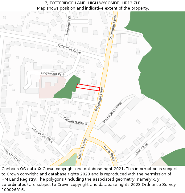 7, TOTTERIDGE LANE, HIGH WYCOMBE, HP13 7LR: Location map and indicative extent of plot