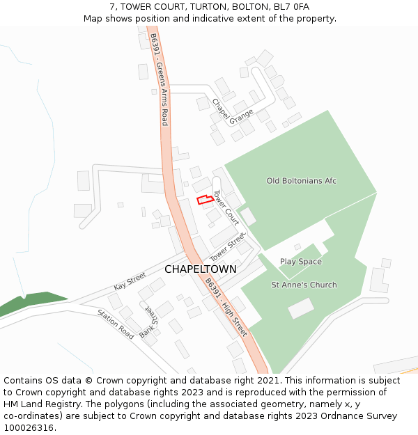 7, TOWER COURT, TURTON, BOLTON, BL7 0FA: Location map and indicative extent of plot