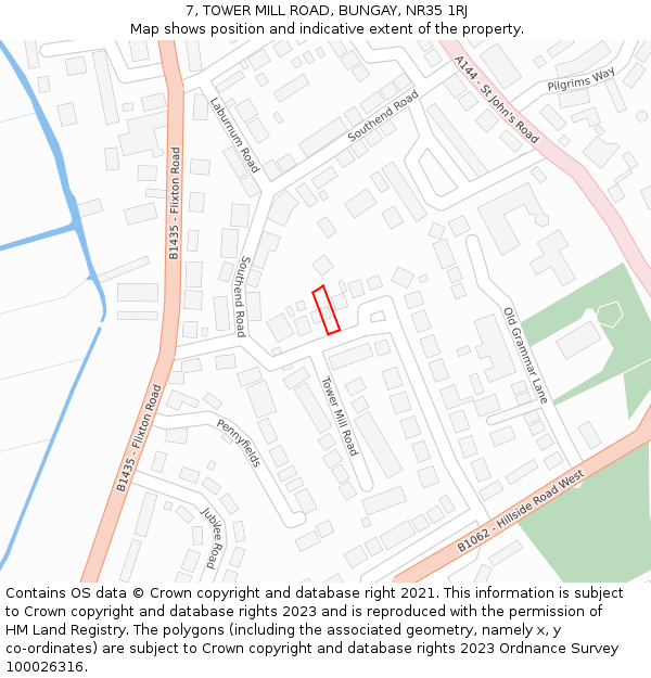 7, TOWER MILL ROAD, BUNGAY, NR35 1RJ: Location map and indicative extent of plot