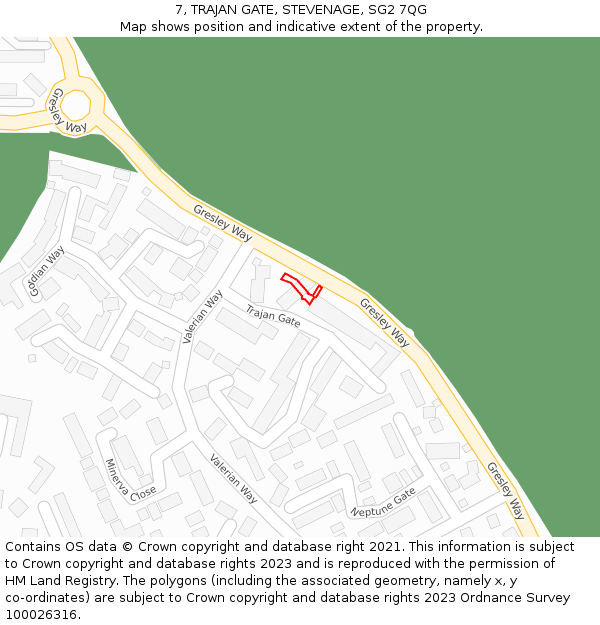 7, TRAJAN GATE, STEVENAGE, SG2 7QG: Location map and indicative extent of plot