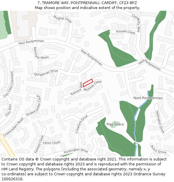 7, TRAMORE WAY, PONTPRENNAU, CARDIFF, CF23 8PZ: Location map and indicative extent of plot