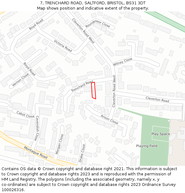 7, TRENCHARD ROAD, SALTFORD, BRISTOL, BS31 3DT: Location map and indicative extent of plot