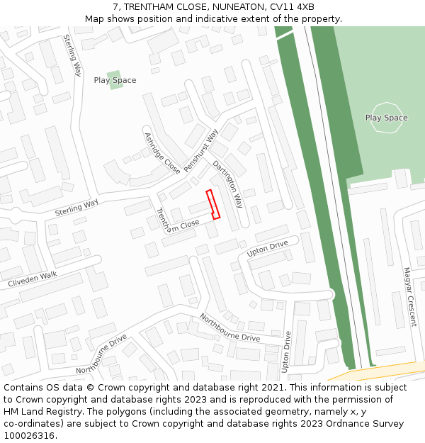 7, TRENTHAM CLOSE, NUNEATON, CV11 4XB: Location map and indicative extent of plot