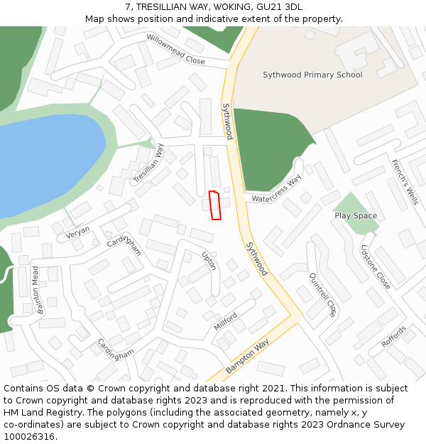 7, TRESILLIAN WAY, WOKING, GU21 3DL: Location map and indicative extent of plot