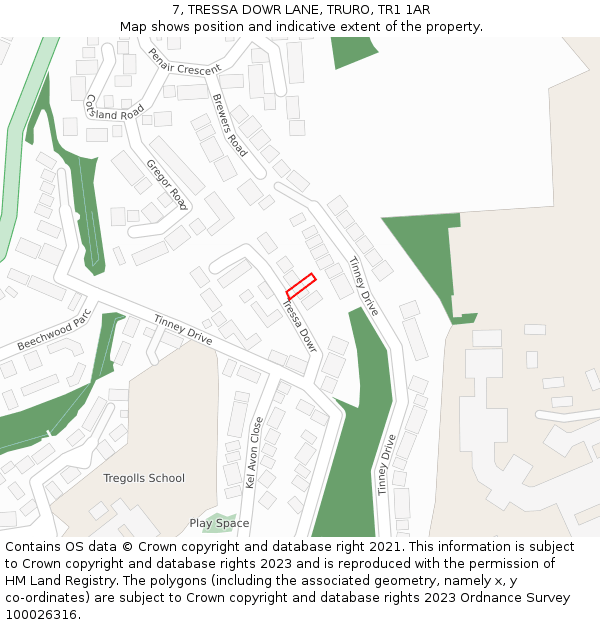 7, TRESSA DOWR LANE, TRURO, TR1 1AR: Location map and indicative extent of plot