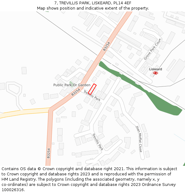 7, TREVILLIS PARK, LISKEARD, PL14 4EF: Location map and indicative extent of plot