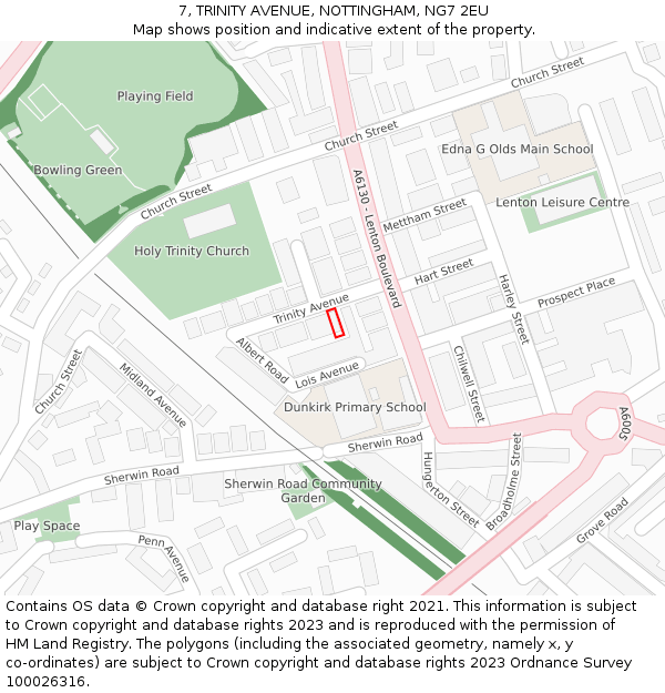 7, TRINITY AVENUE, NOTTINGHAM, NG7 2EU: Location map and indicative extent of plot