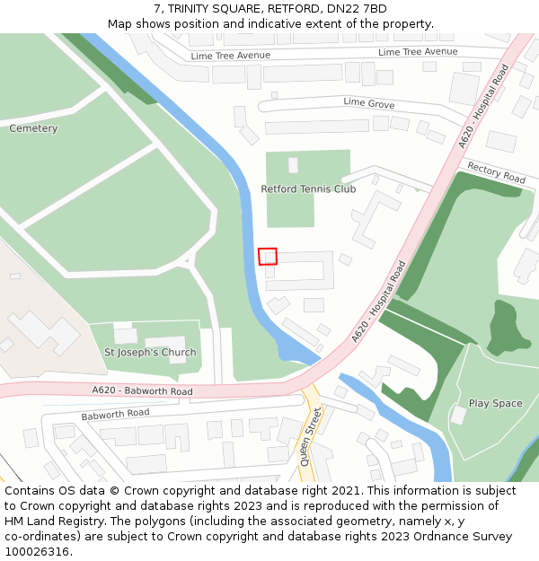 7, TRINITY SQUARE, RETFORD, DN22 7BD: Location map and indicative extent of plot