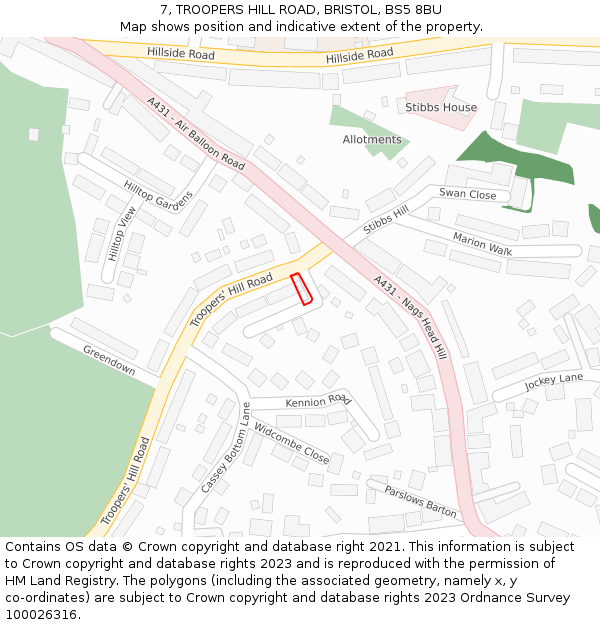7, TROOPERS HILL ROAD, BRISTOL, BS5 8BU: Location map and indicative extent of plot