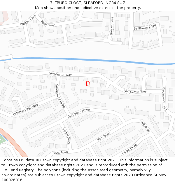 7, TRURO CLOSE, SLEAFORD, NG34 8UZ: Location map and indicative extent of plot