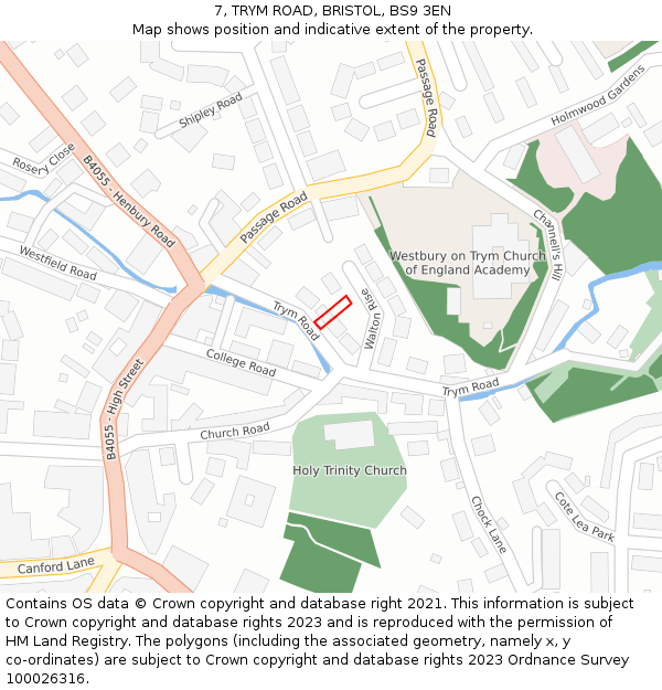 7, TRYM ROAD, BRISTOL, BS9 3EN: Location map and indicative extent of plot