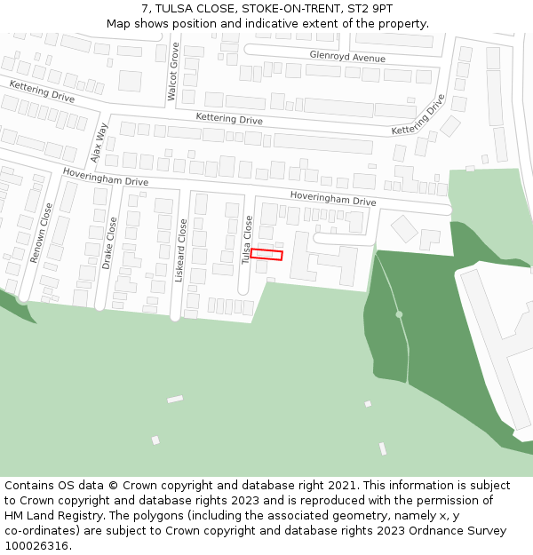 7, TULSA CLOSE, STOKE-ON-TRENT, ST2 9PT: Location map and indicative extent of plot