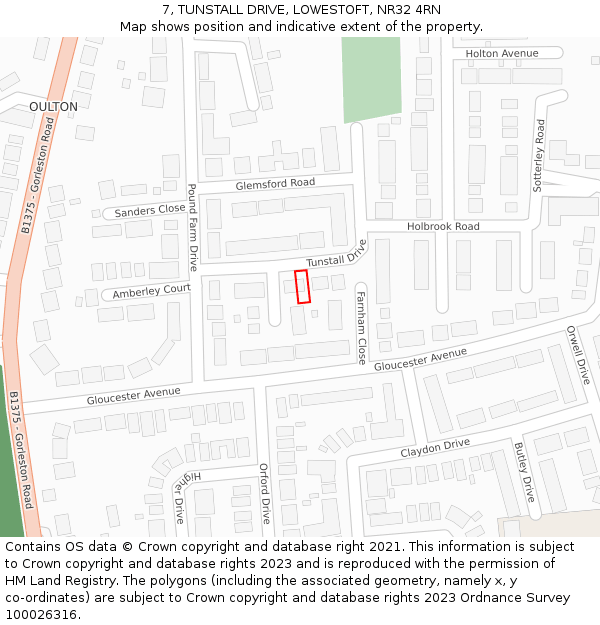 7, TUNSTALL DRIVE, LOWESTOFT, NR32 4RN: Location map and indicative extent of plot