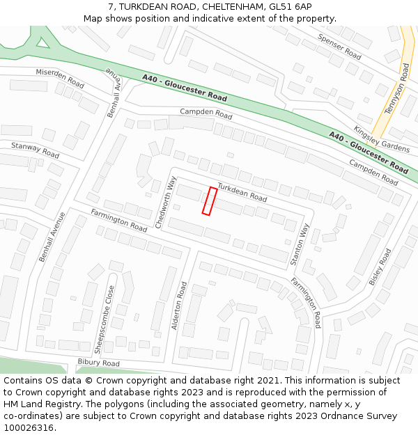 7, TURKDEAN ROAD, CHELTENHAM, GL51 6AP: Location map and indicative extent of plot