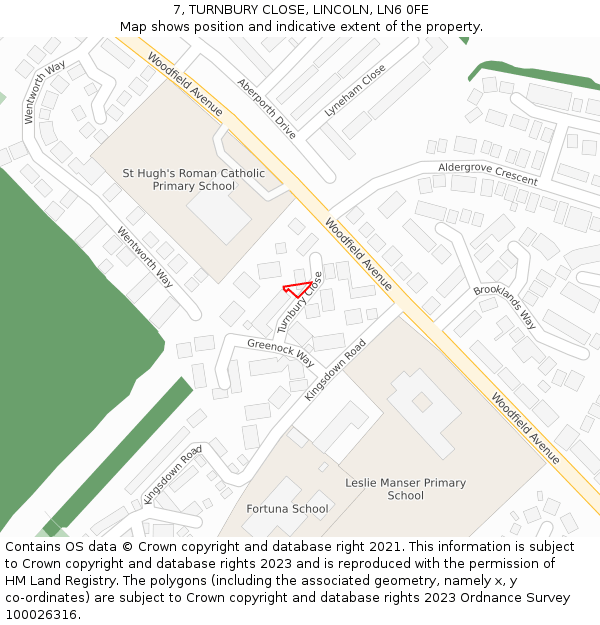7, TURNBURY CLOSE, LINCOLN, LN6 0FE: Location map and indicative extent of plot